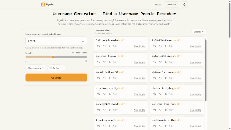 Nymic - Username Generator screenshot 1