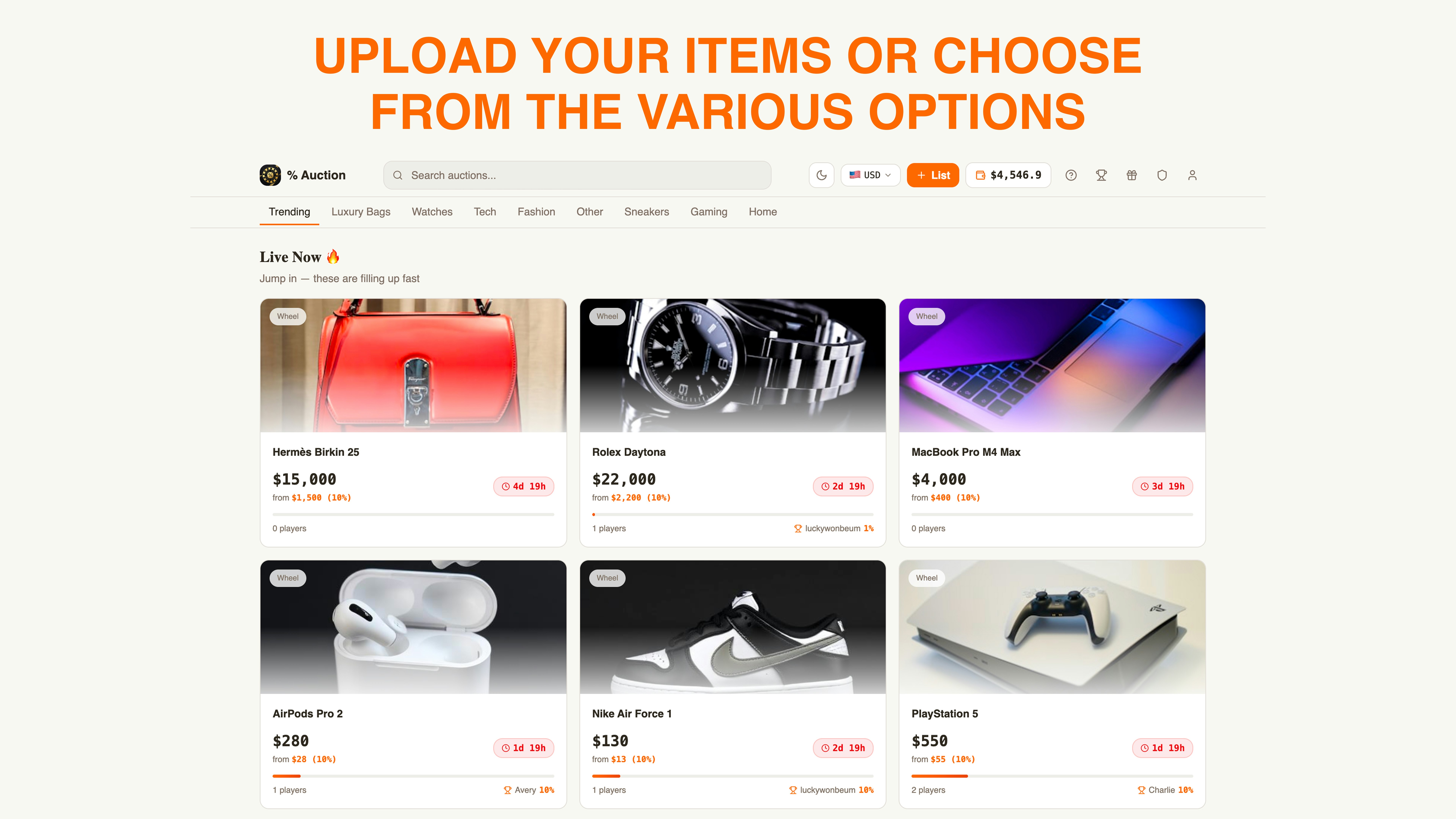 % Percent Auction — Win Luxury Products - Screenshot 4 showing product features and functionality