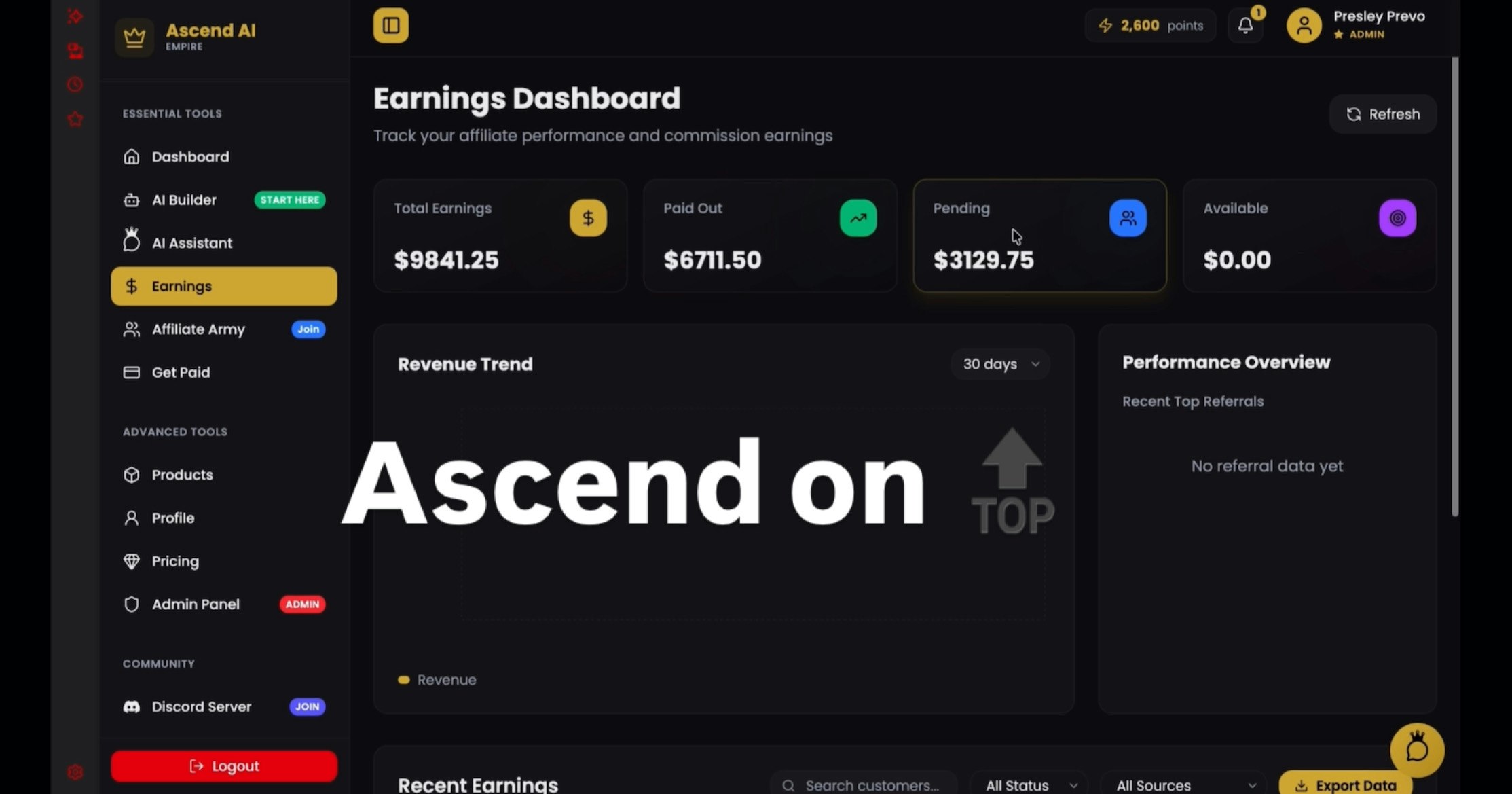 Ascend Ai - Main product screenshot demonstrating key features and user interface