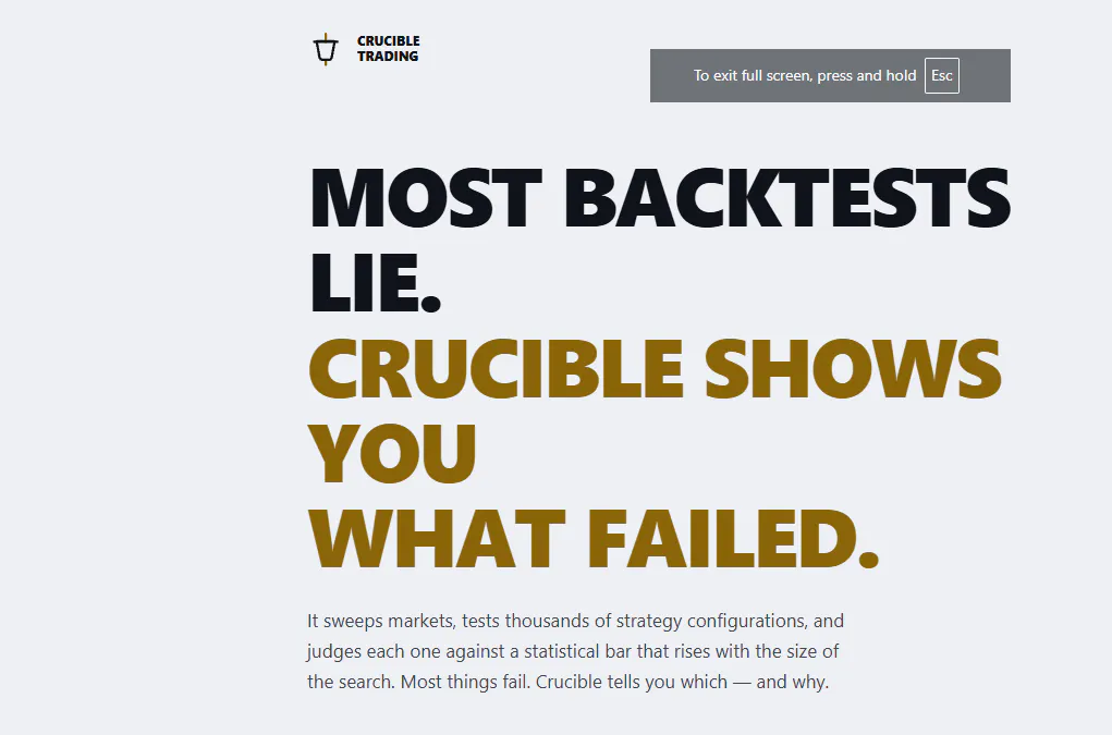 Crucible — AI Trading Strategy Research gallery image