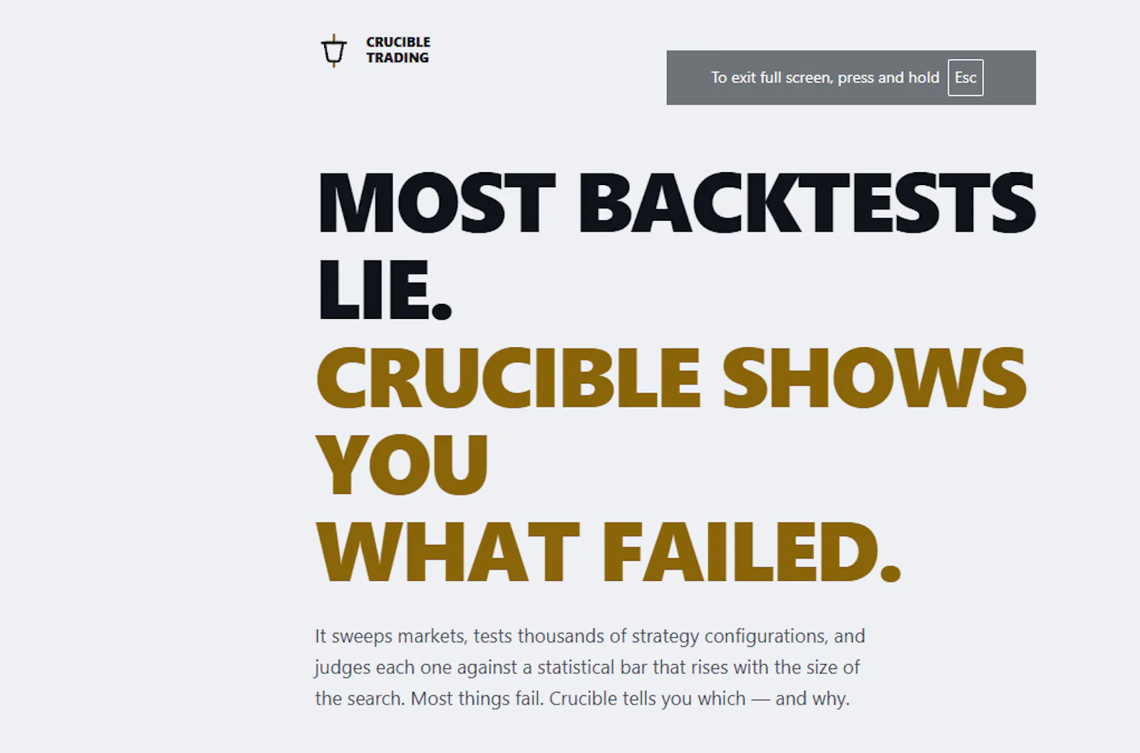 Crucible — AI Trading Strategy Research screenshot 1
