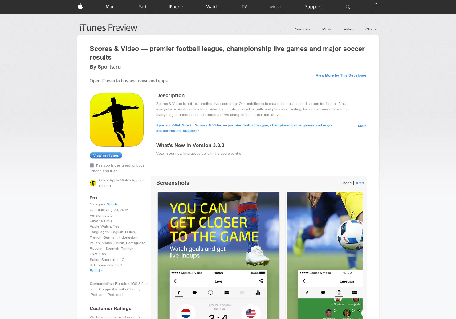 Scores&Video Apple Watch