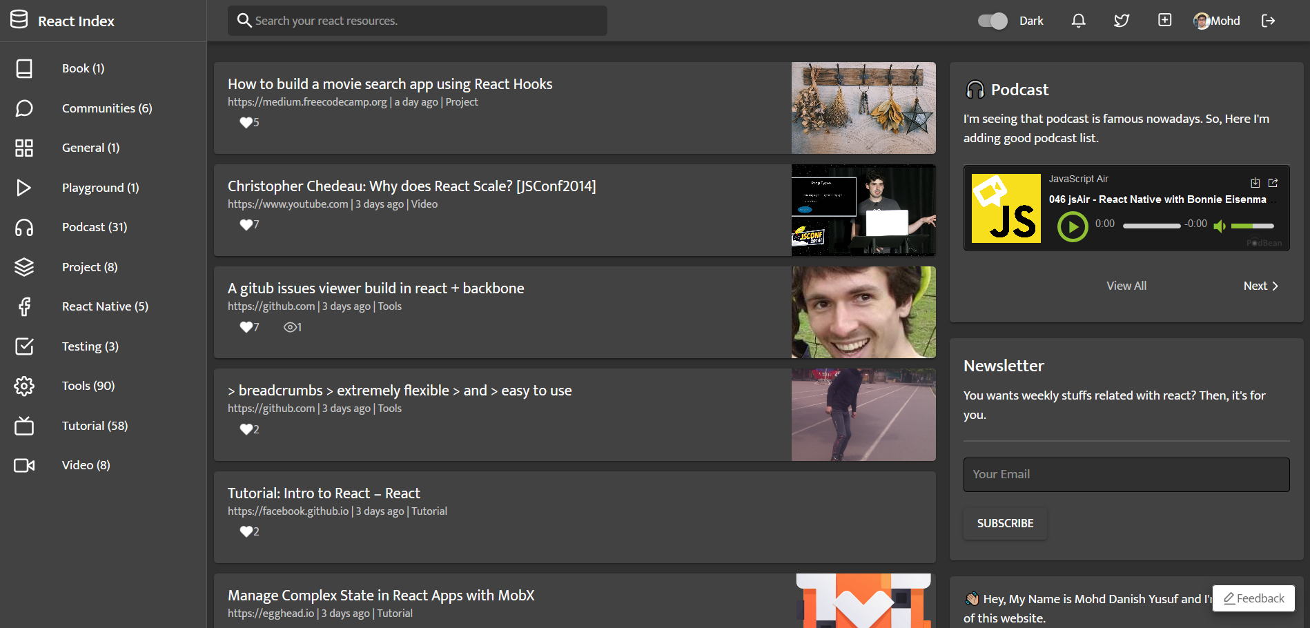 React Index gallery image