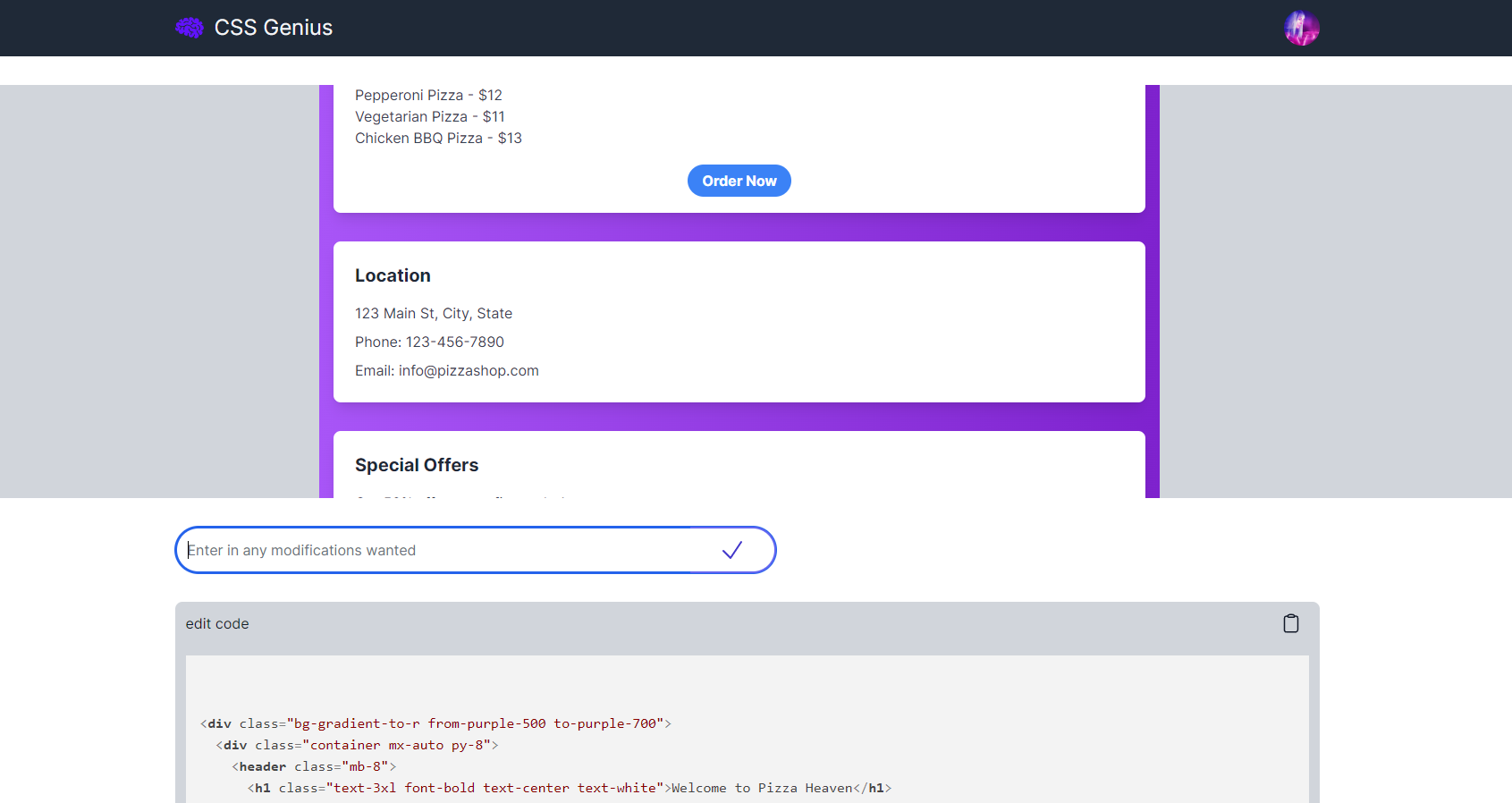 Genio CSS - Componenti dell'interfaccia utente generati dall'IA per la coda media 3