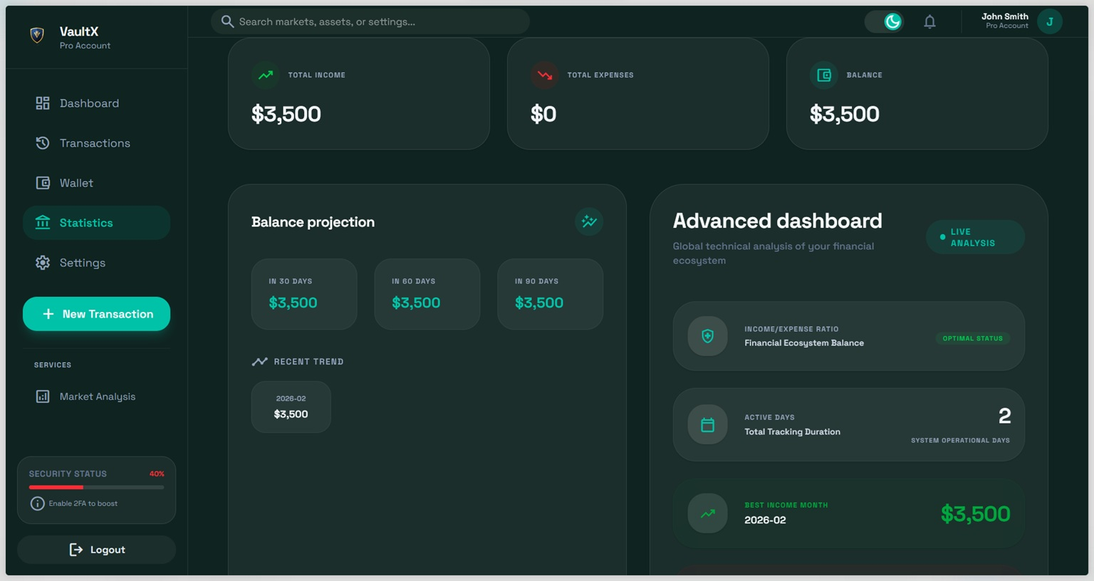 VaultX - Crypto & Fiat Finance Analytics gallery image