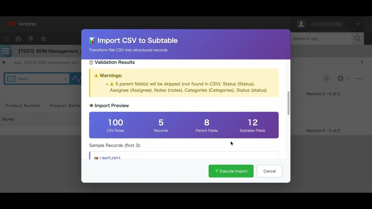 kintone Subtable CSV Importer gallery image