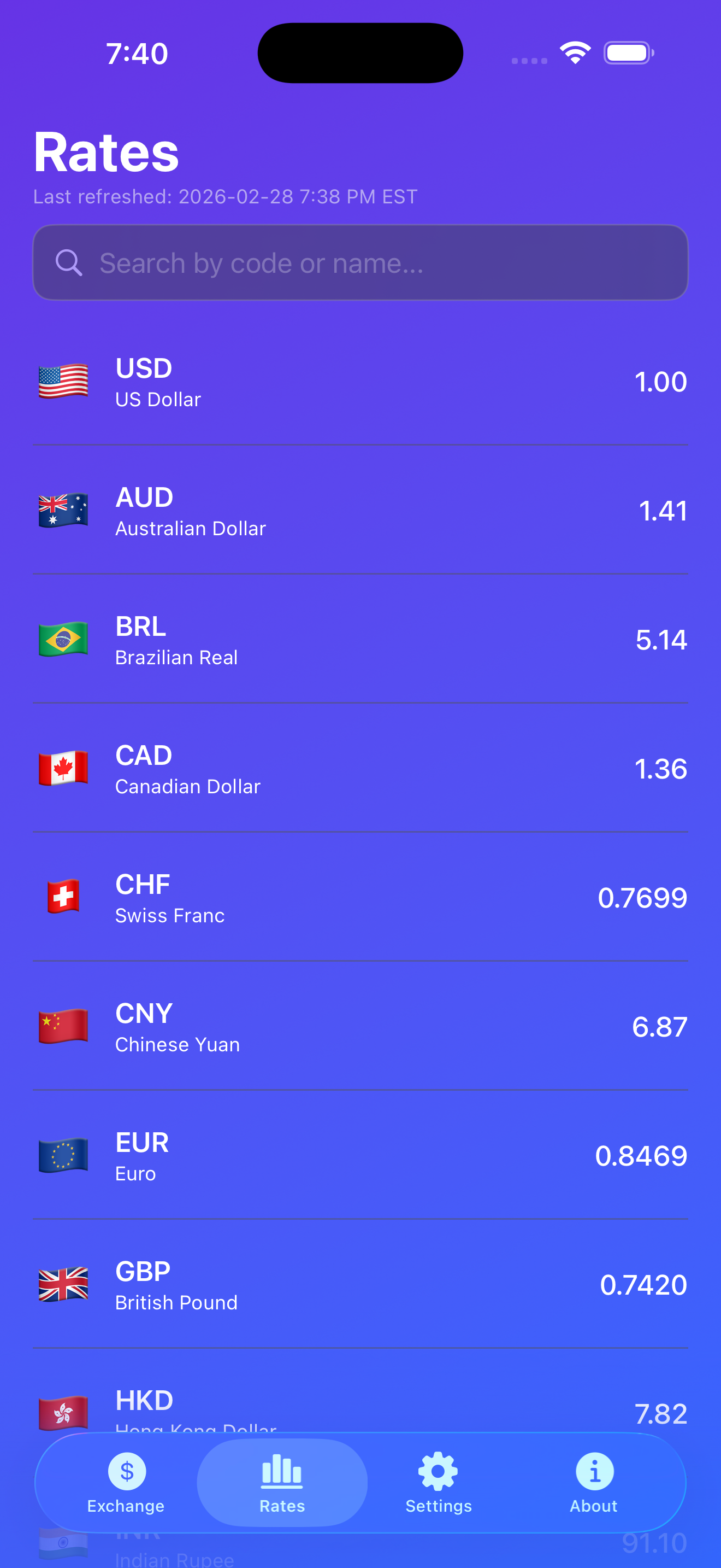 Vibe Exchange - Live Rates - Screenshot 3 showing product features and functionality