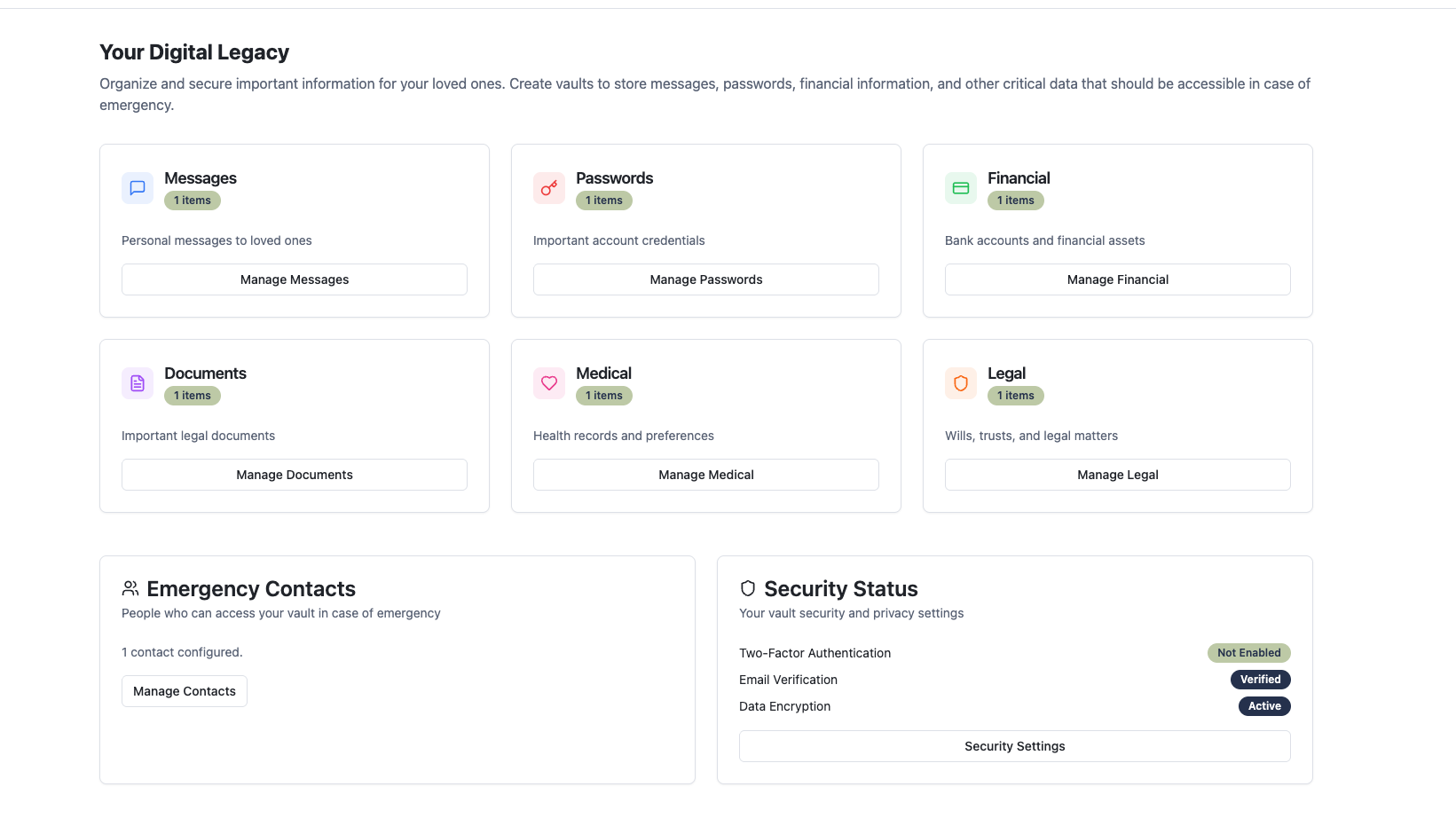 Legacy Vault - Screenshot 2 showing product features and functionality