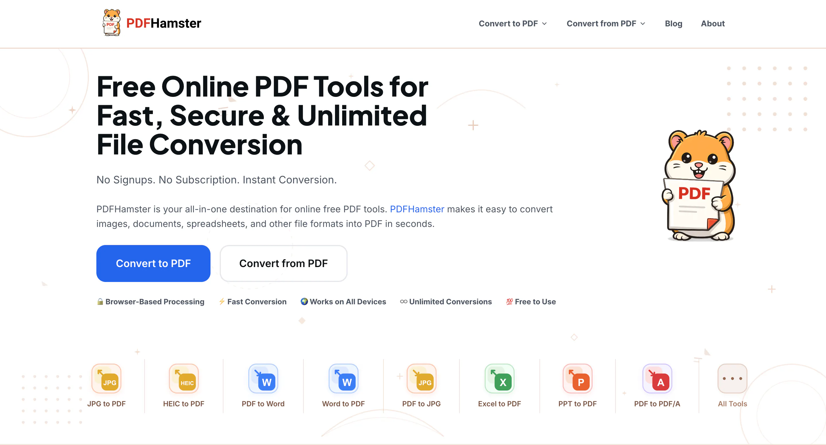 PDFHamster — Free PDF Conversion Tools のプロダクトバナー