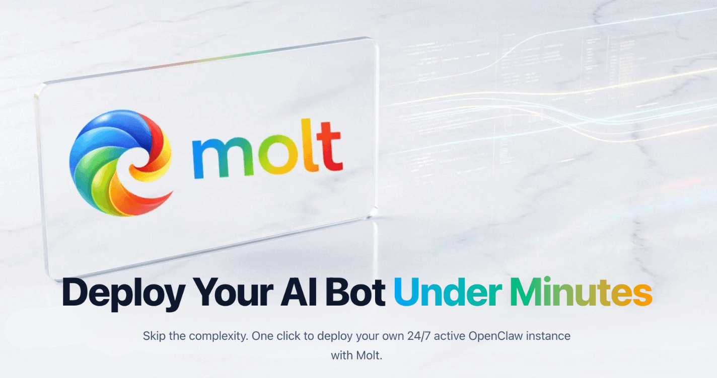 MOLT — Cloud Platform for OpenClaw - Main product screenshot demonstrating key features and user interface