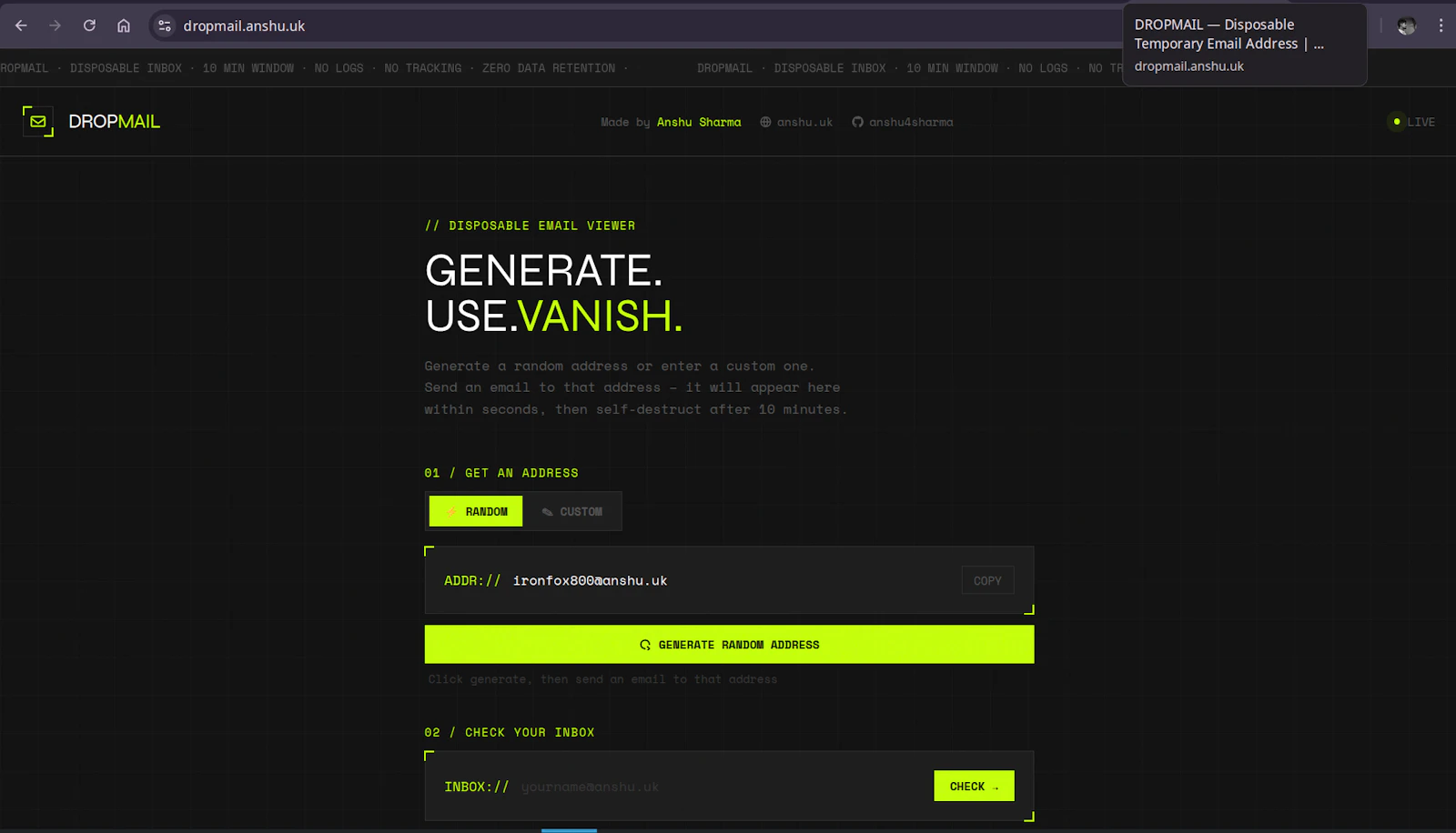 Dropmail screenshot 1