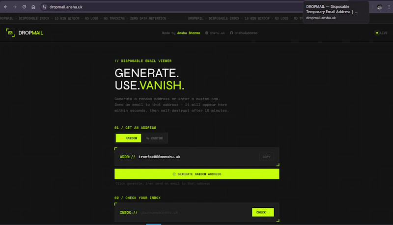 Dropmail screenshot 1