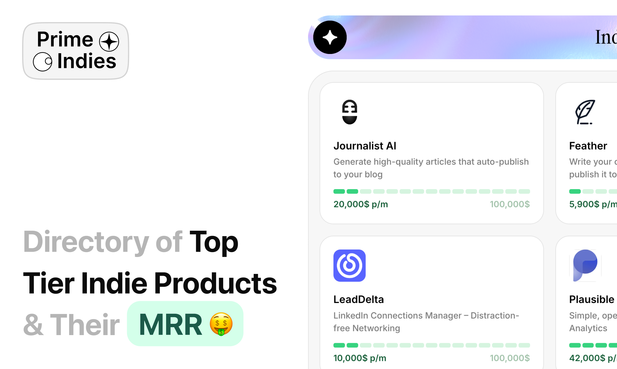 startuptile Prime Indies-Discover top-tier indie products and how much MRR they make