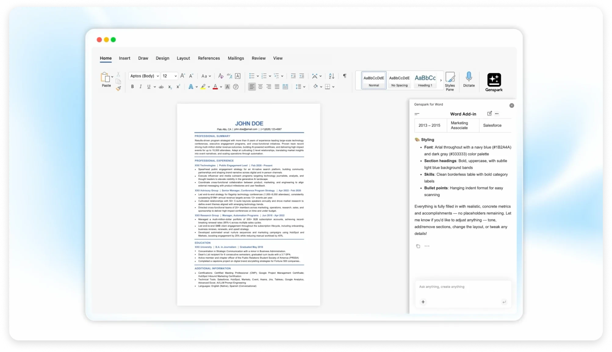 Genspark for Word screenshot 1