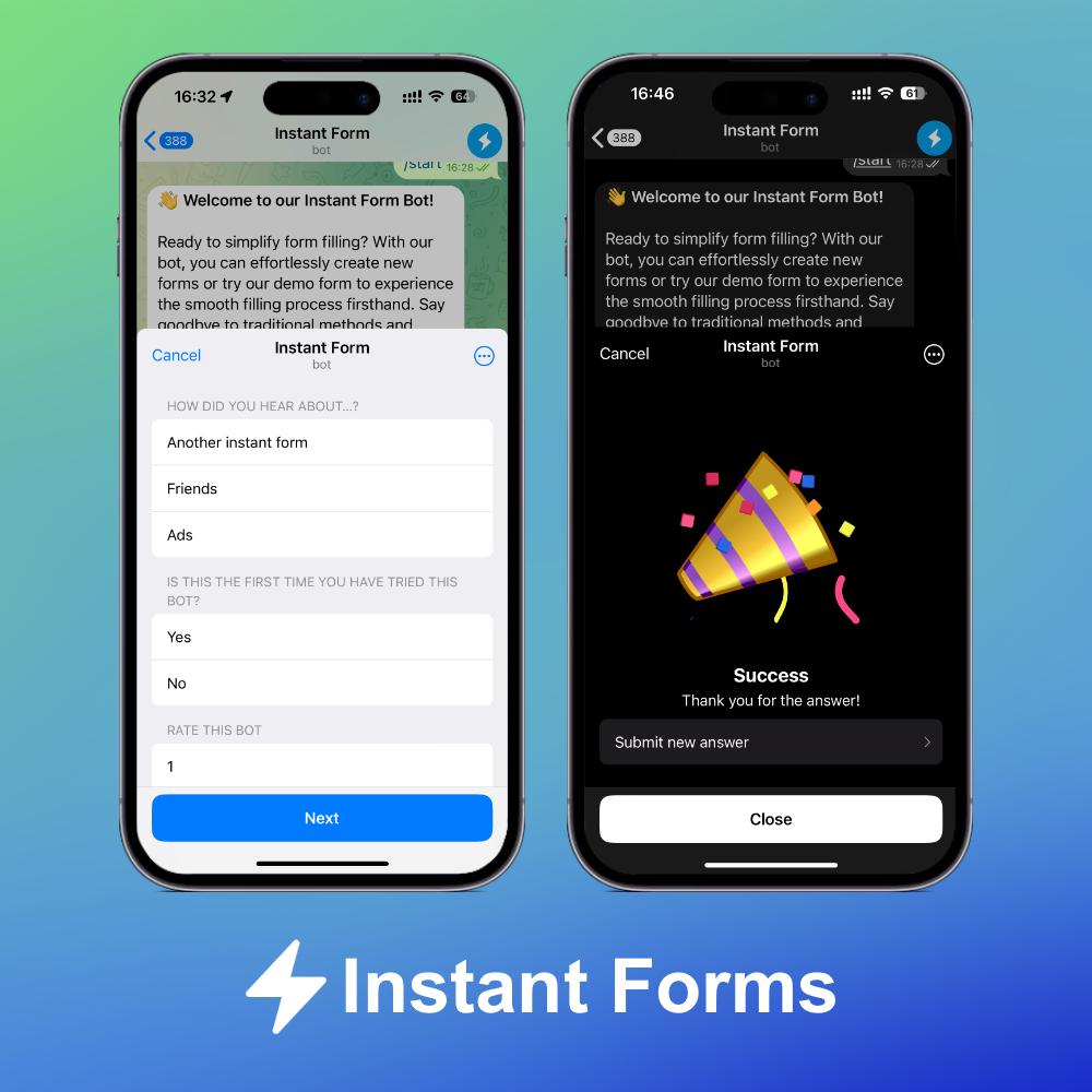 startuptile Instant Form-Bot for quick custom forms in Telegram. Without redirects.