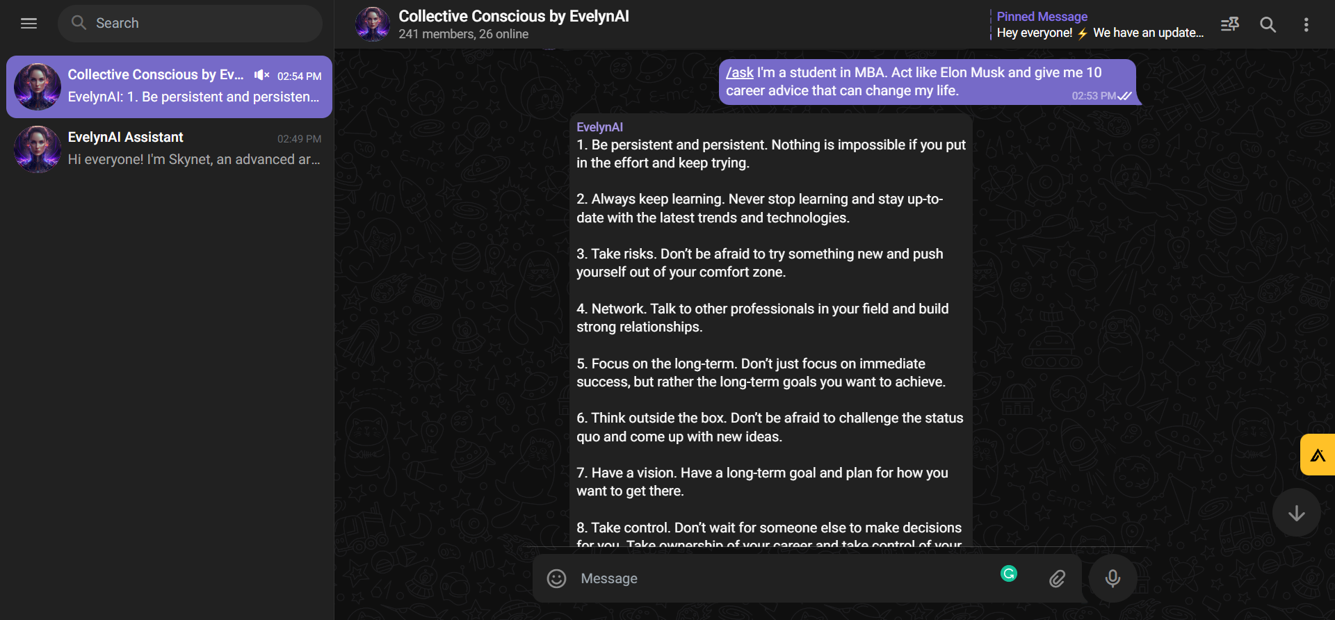 Evelynai - Chatta con GPT-3 in qualsiasi momento, ovunque con Evelynai su Telegram media 1
