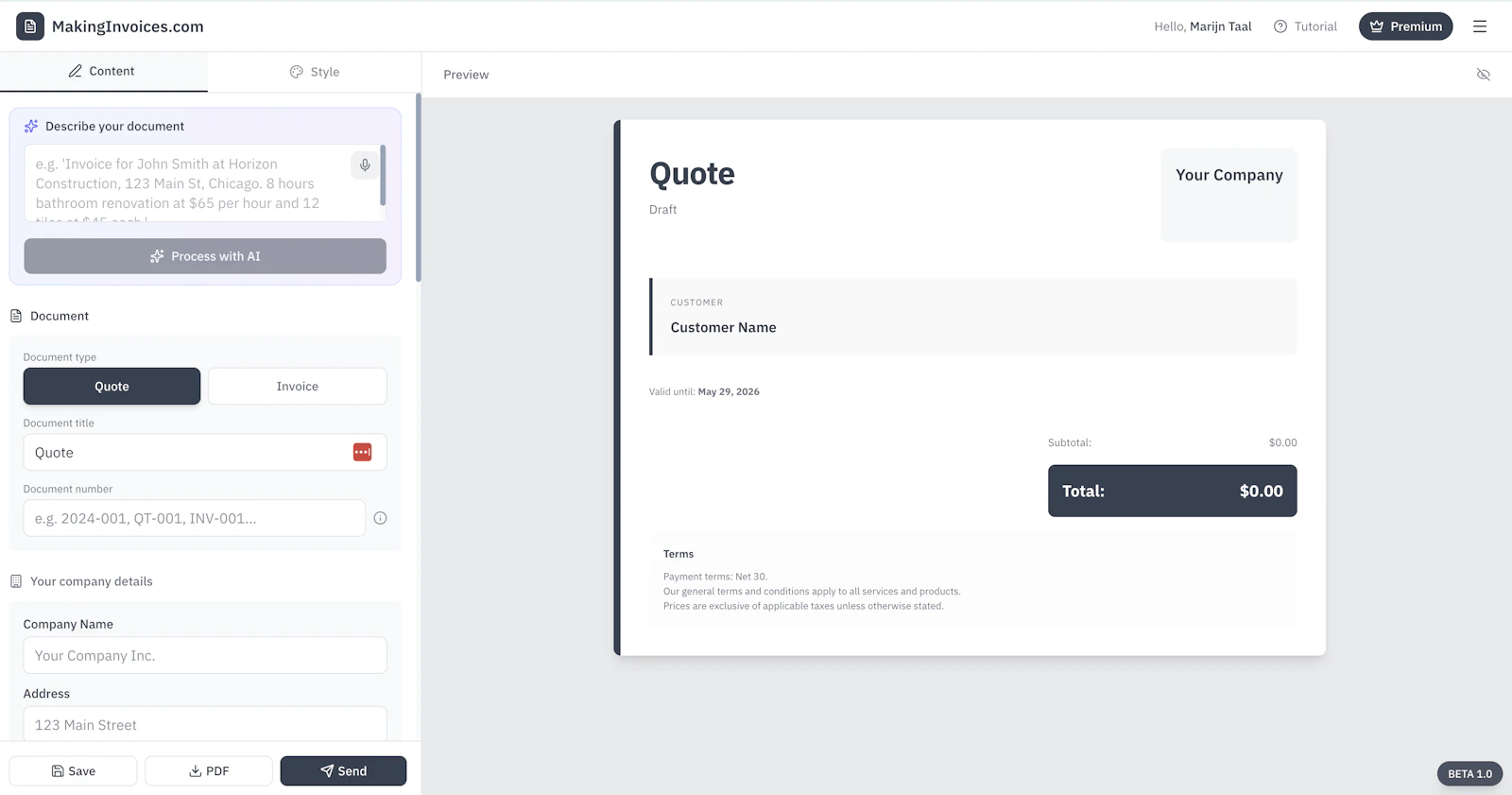 MakingInvoices.com screenshot 2