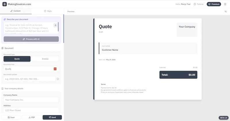 MakingInvoices.com screenshot 2