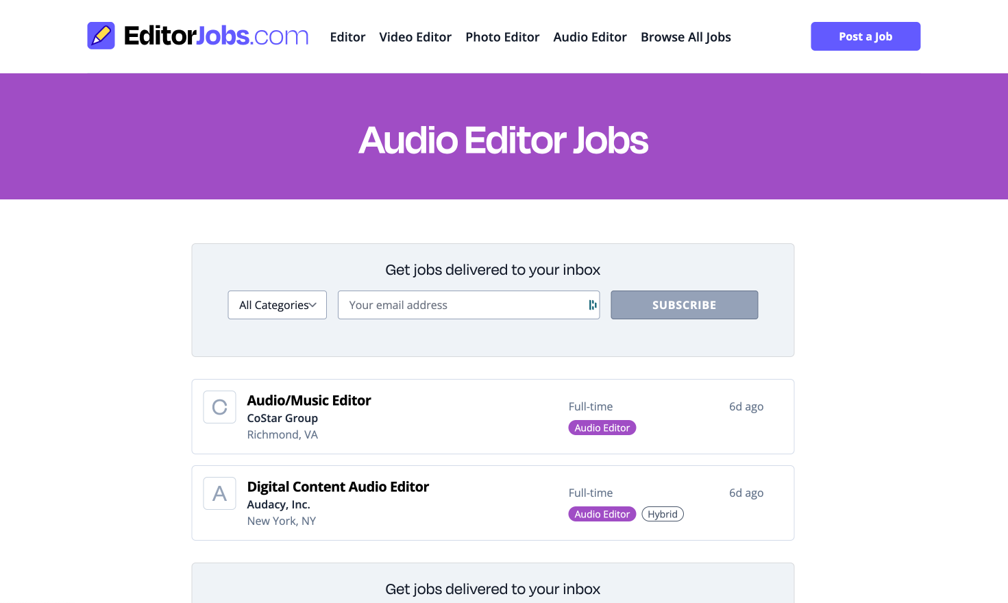 Media EditorJobs.com - Bảng công việc cho video, bản sao, ảnh và biên tập viên âm thanh 5