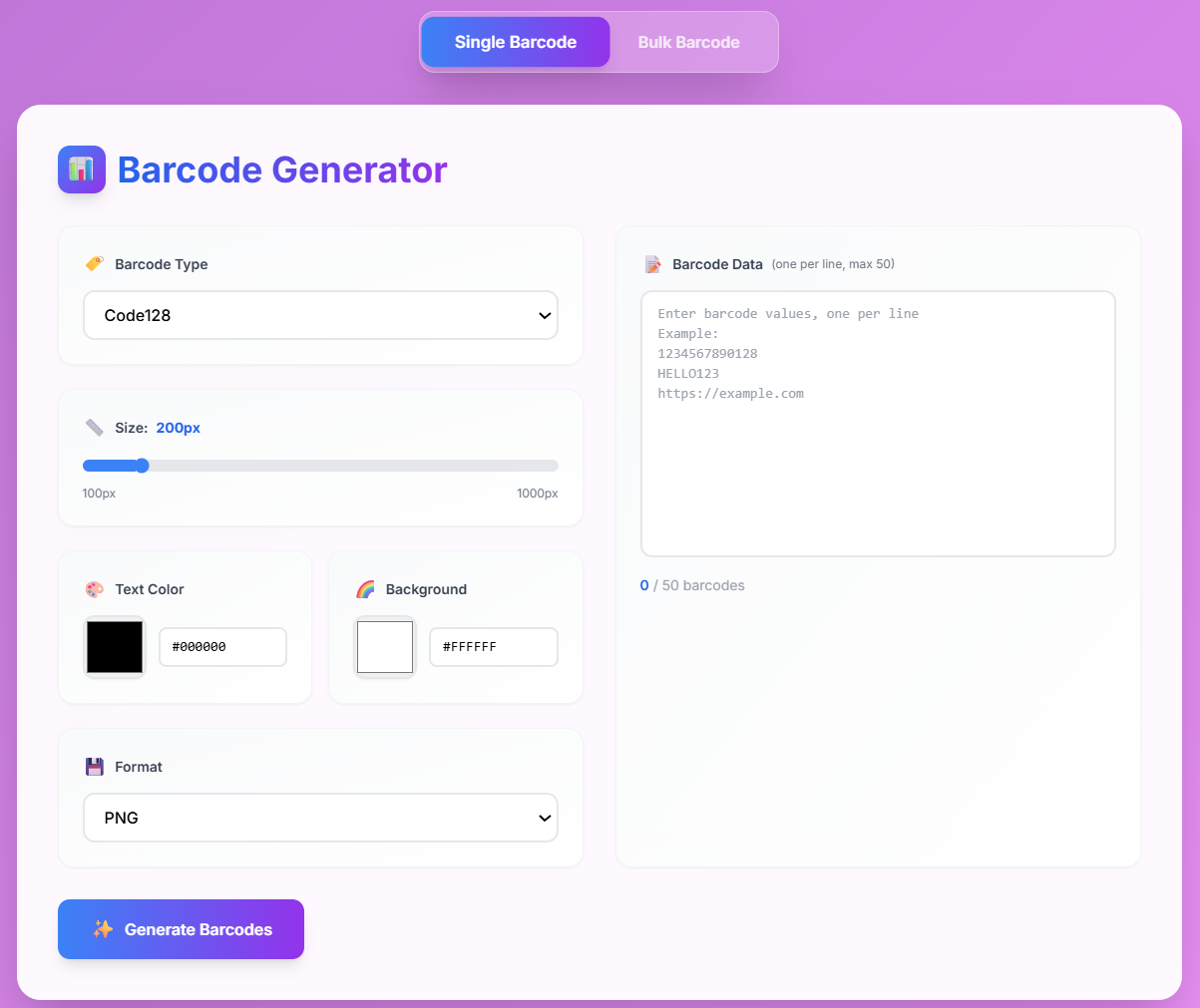 Barcode Generator - Main product screenshot demonstrating key features and user interface