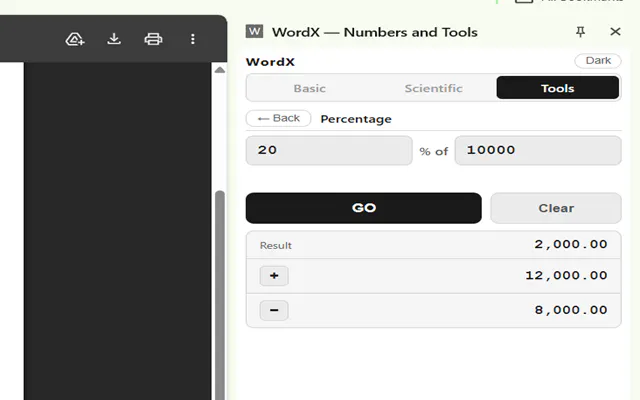 WordX - Numbers and Tools screenshot