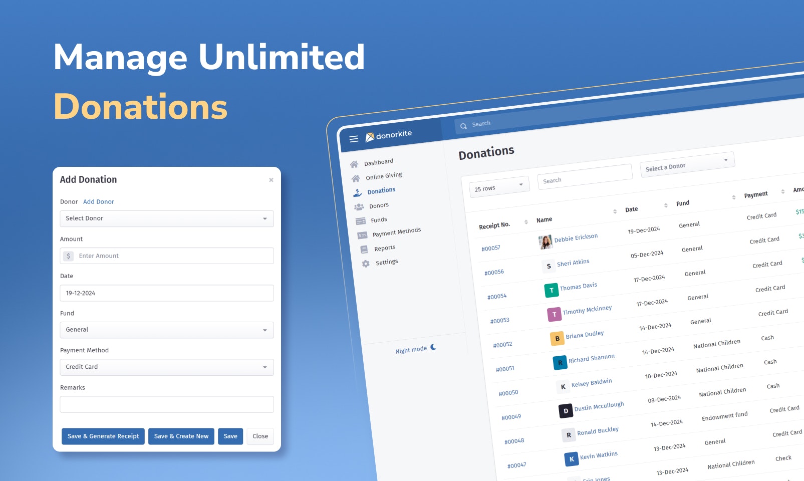 وسائط Donorkite - برنامج إدارة التبرع 1