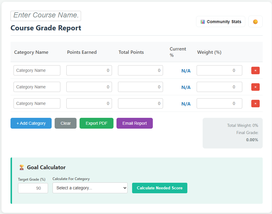 Grade Calculator - Main product screenshot demonstrating key features and user interface