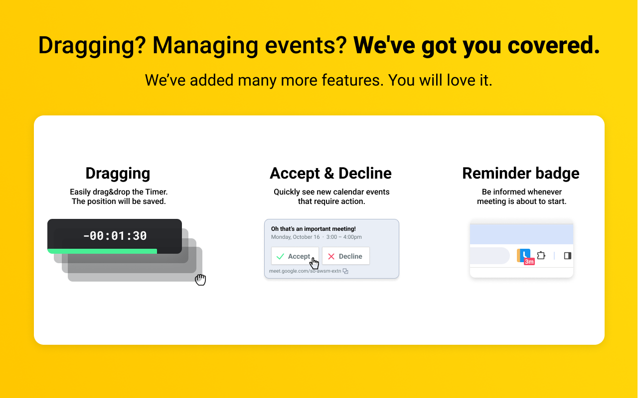 ミーティングタイマー - Google Calendar™イベントに基づいて、Google Meet™にタイマーを追加メディア4
