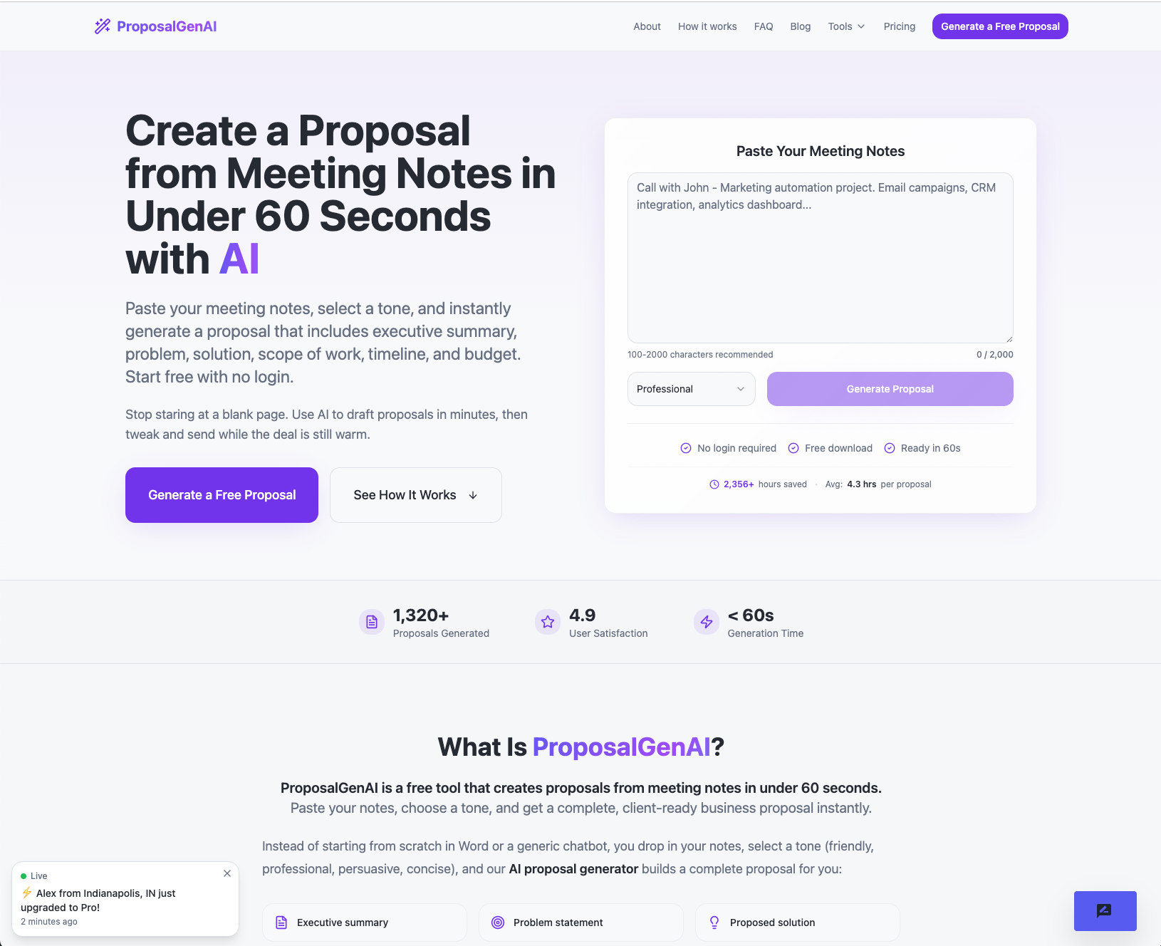 ProposalGenAI - Main product screenshot demonstrating key features and user interface