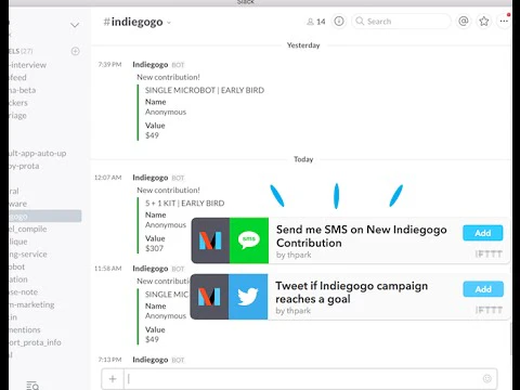 Indiegogo IFTTT channel (sort of) and Slack integration