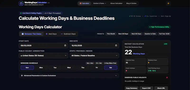 Working Days Calculator screenshot 1