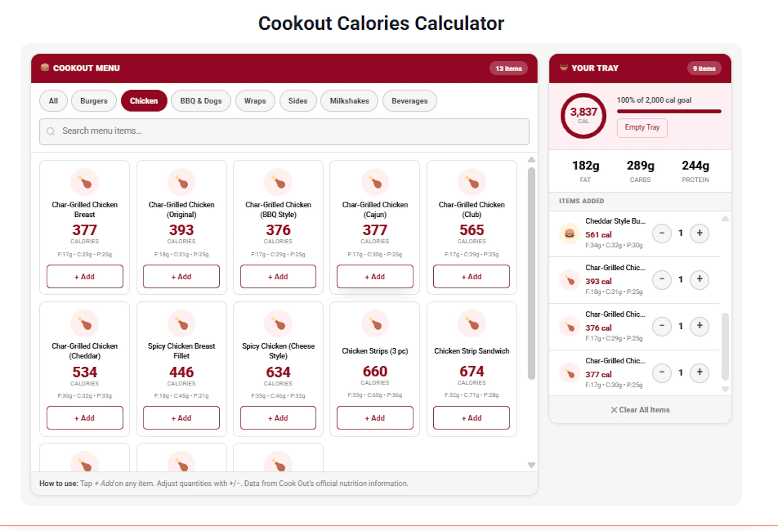 Cookout Calories Calculator screenshot 3