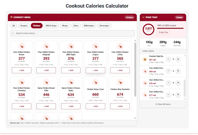 Cookout Calories Calculator screenshot 3