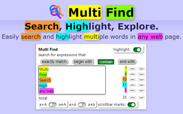 Multi Find - Найдите и выделите несколько слов на веб -страницах медиа 2
