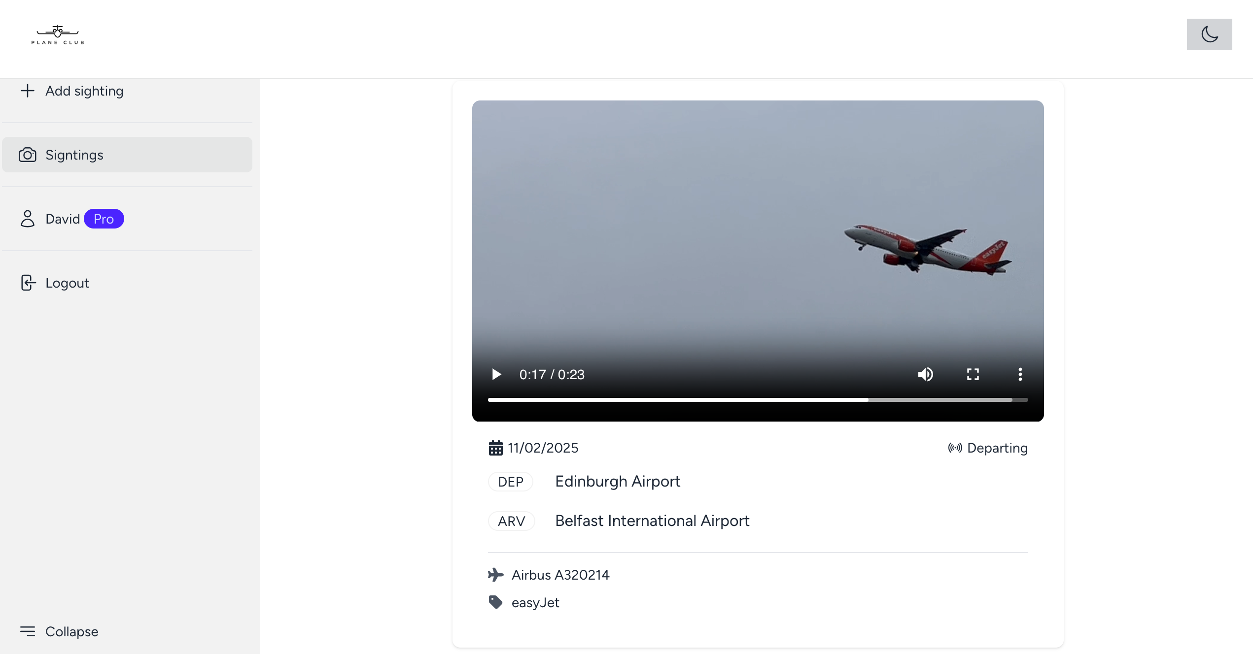 Flugzeugclub - Erfassen Sie Ihre Flugzeugsichtungen - standardmäßig privat. Medien 4