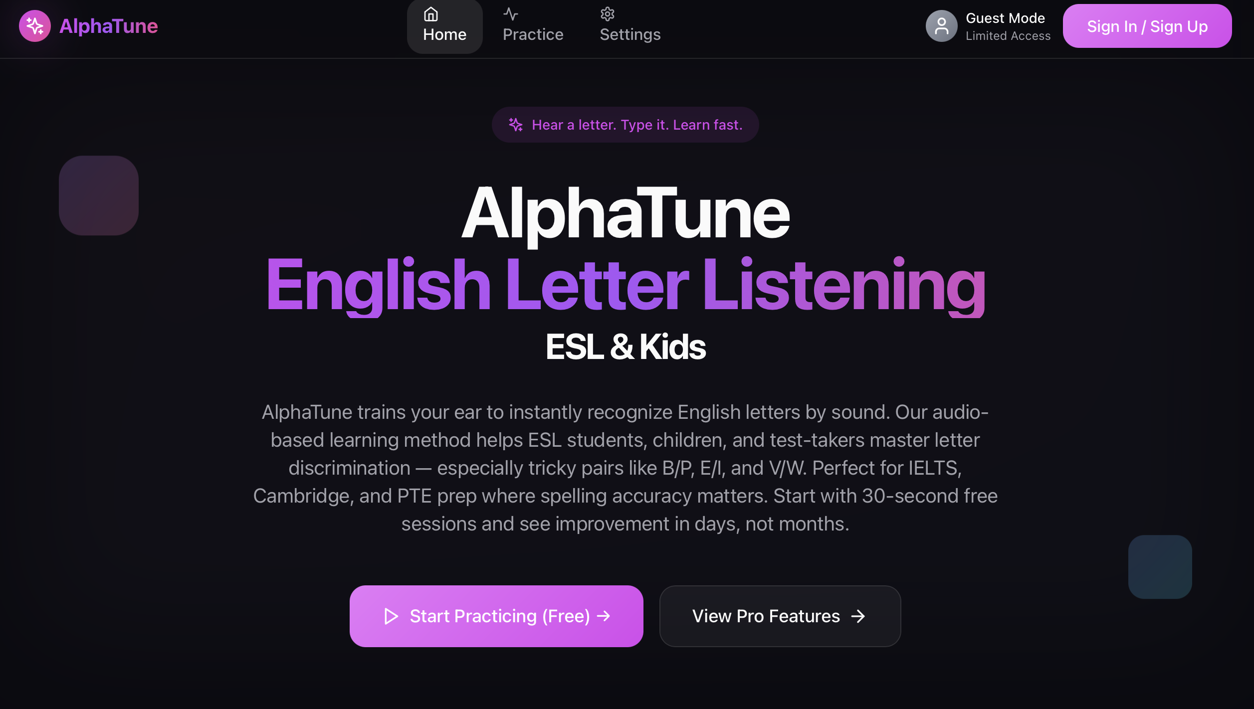 Média Alphatune - Écoute de lettre d'anglais - Écoutez une lettre, tapez-le, apprenez rapidement 2
