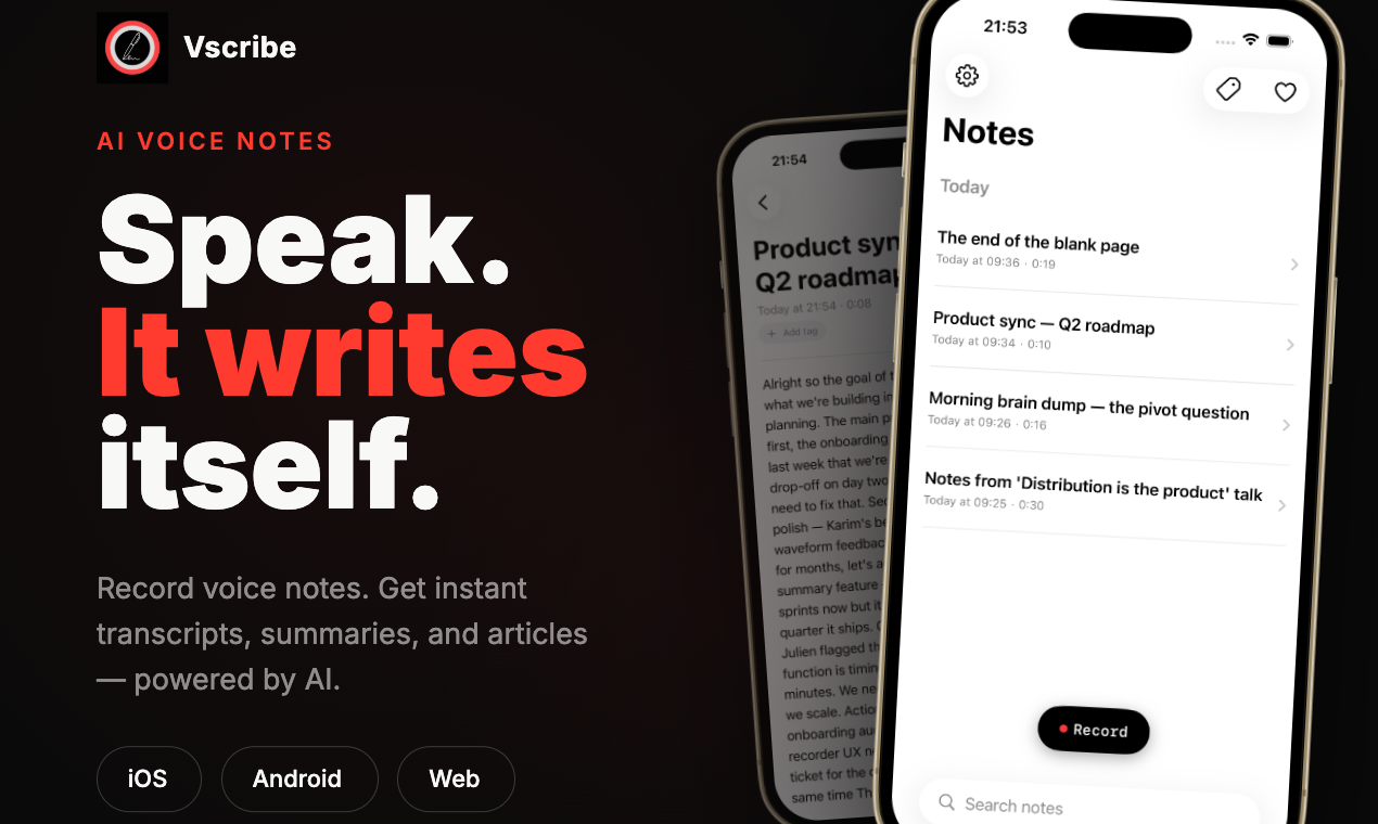 Vscribe — AI Voice Notes & Transcription gallery image