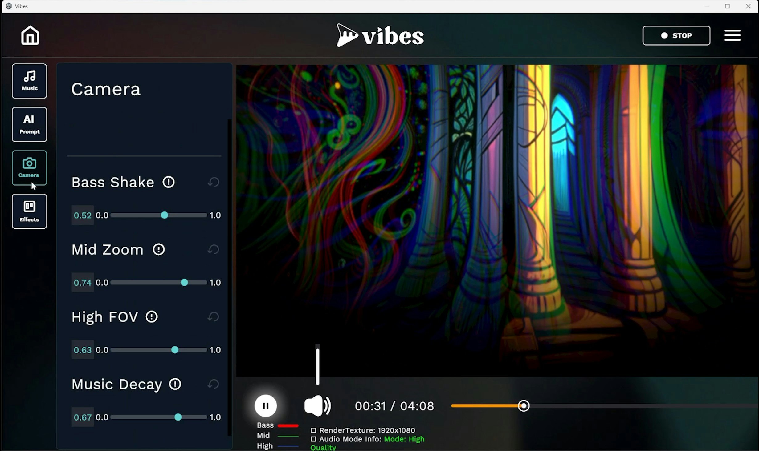 Mídia 6 de Vibrações - em breve - Crie visuais reativos à música em segundos