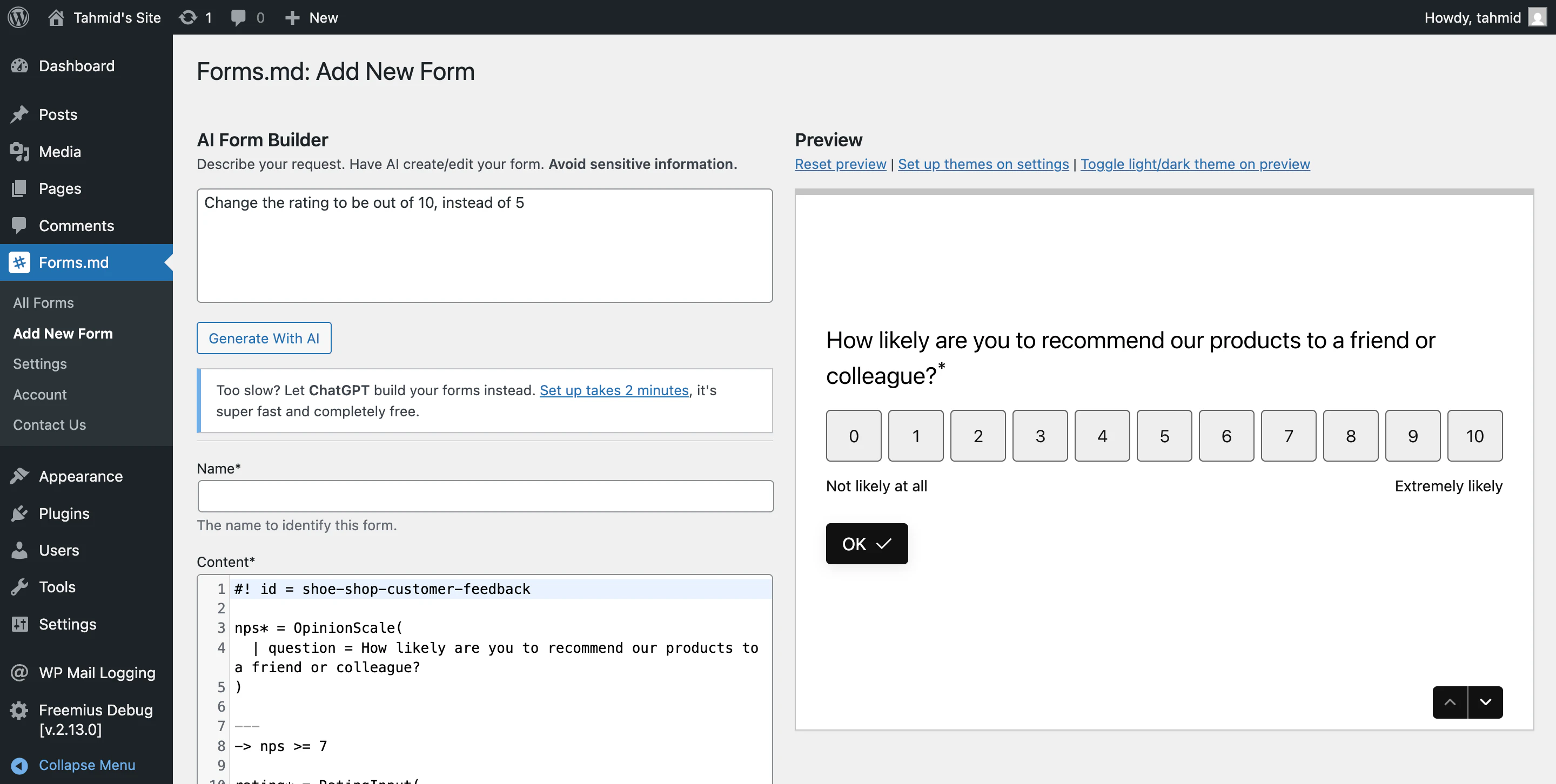 Forms.md for WordPress screenshot 1