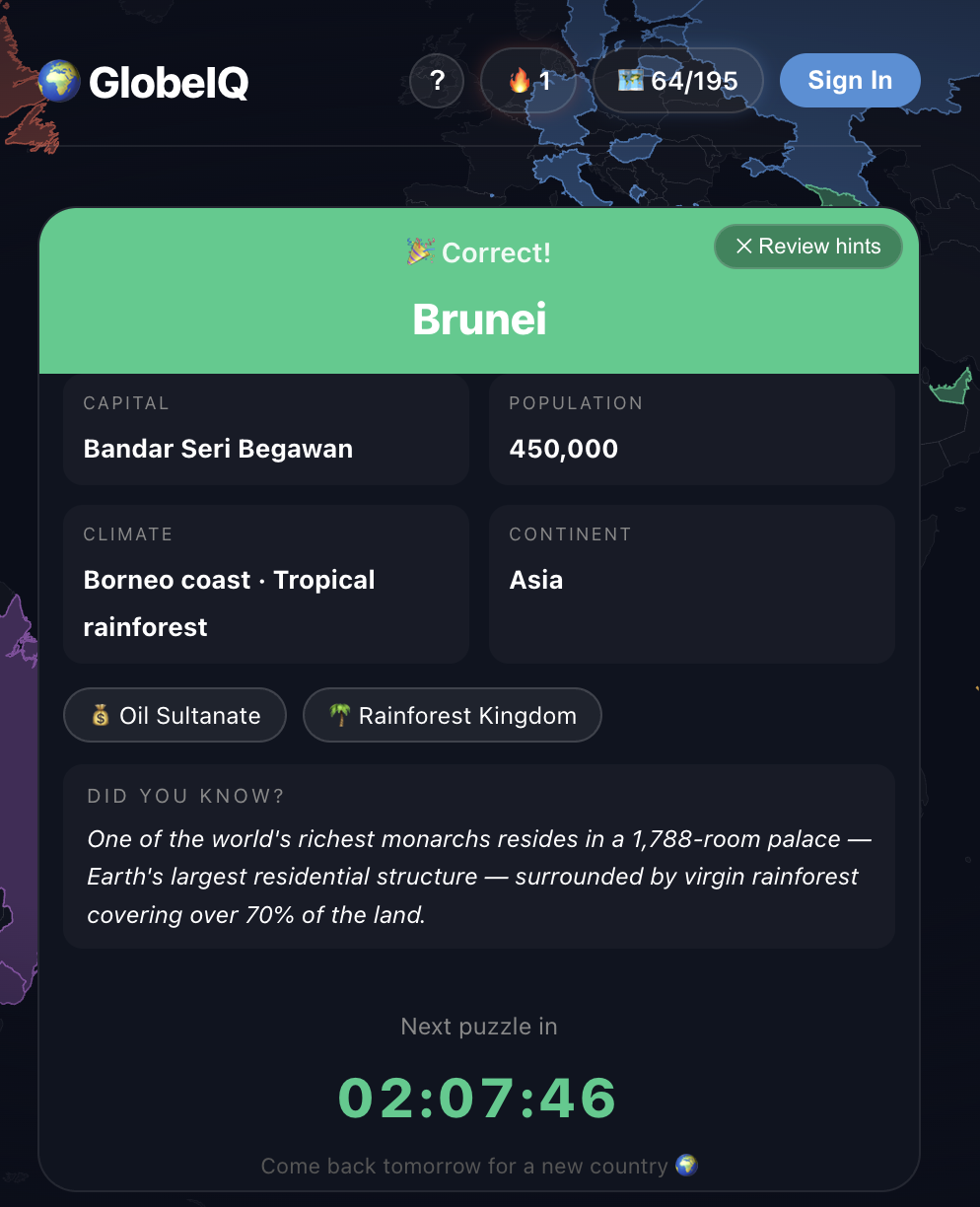 GlobeIQ — Daily Geography Guessing Game gallery image
