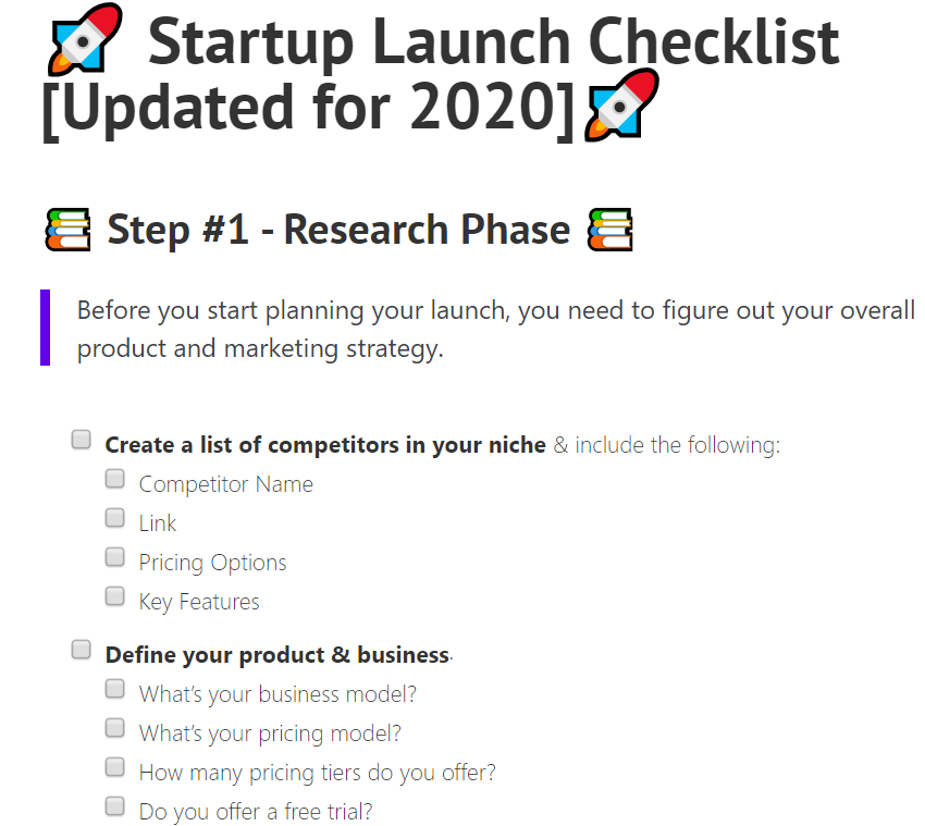 Startup Launch Checklist gallery image