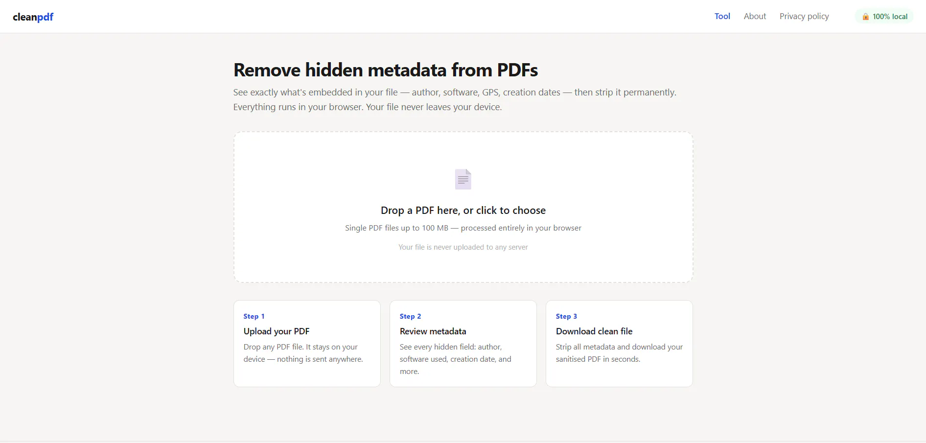 Cleanpdf — Free PDF Metadata Remover gallery image