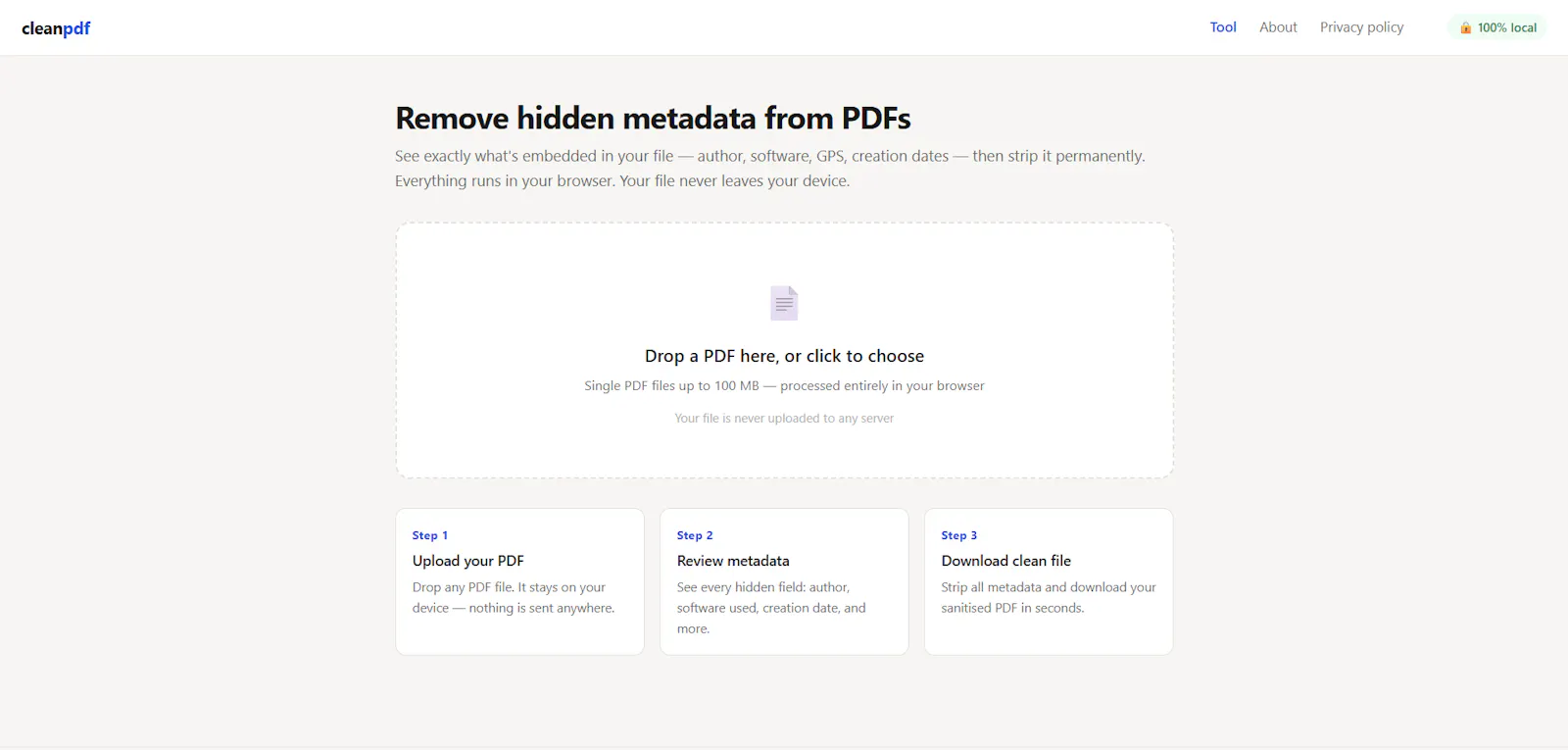 Cleanpdf — Free PDF Metadata Remover screenshot 1