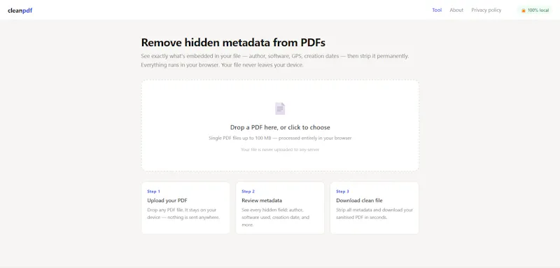 Cleanpdf — Free PDF Metadata Remover screenshot 1
