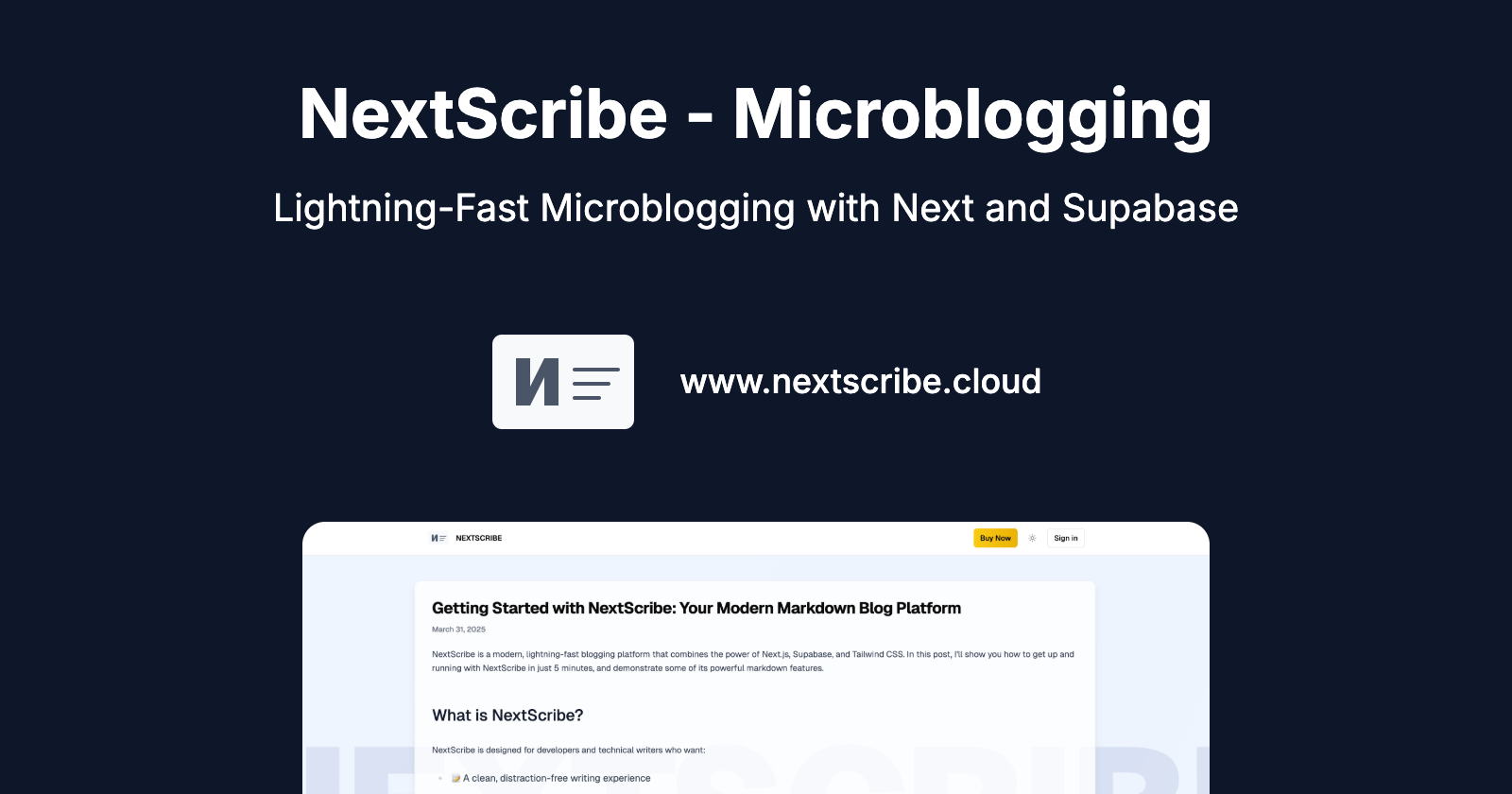 nextscribe microblogging - 다음과 Supabase가있는 번개-빠른 마이크로 블로깅 미디어 1