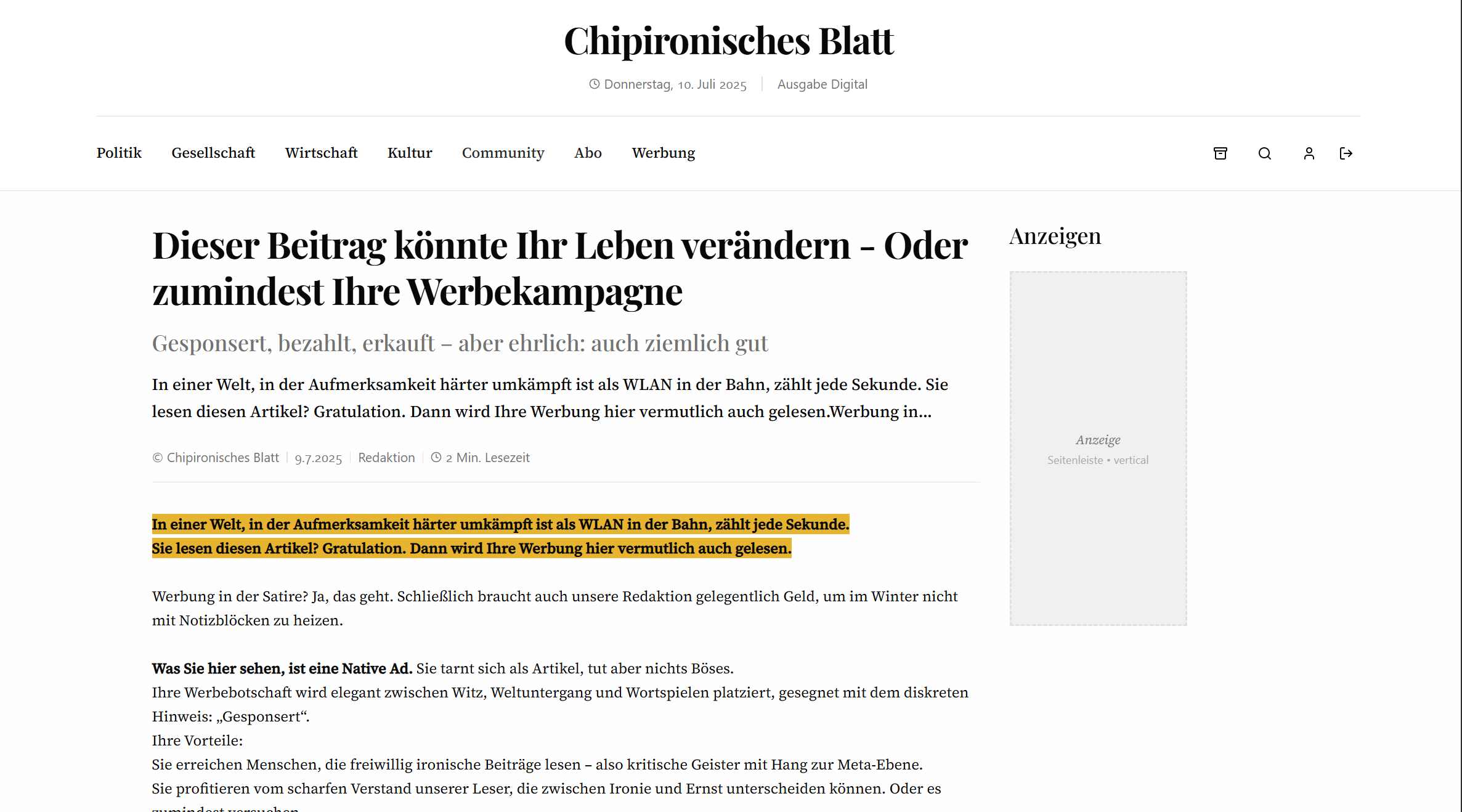 Chipironisches Blatt - Satirische Nachrichten aus Deutschland und der Welt Medien 3