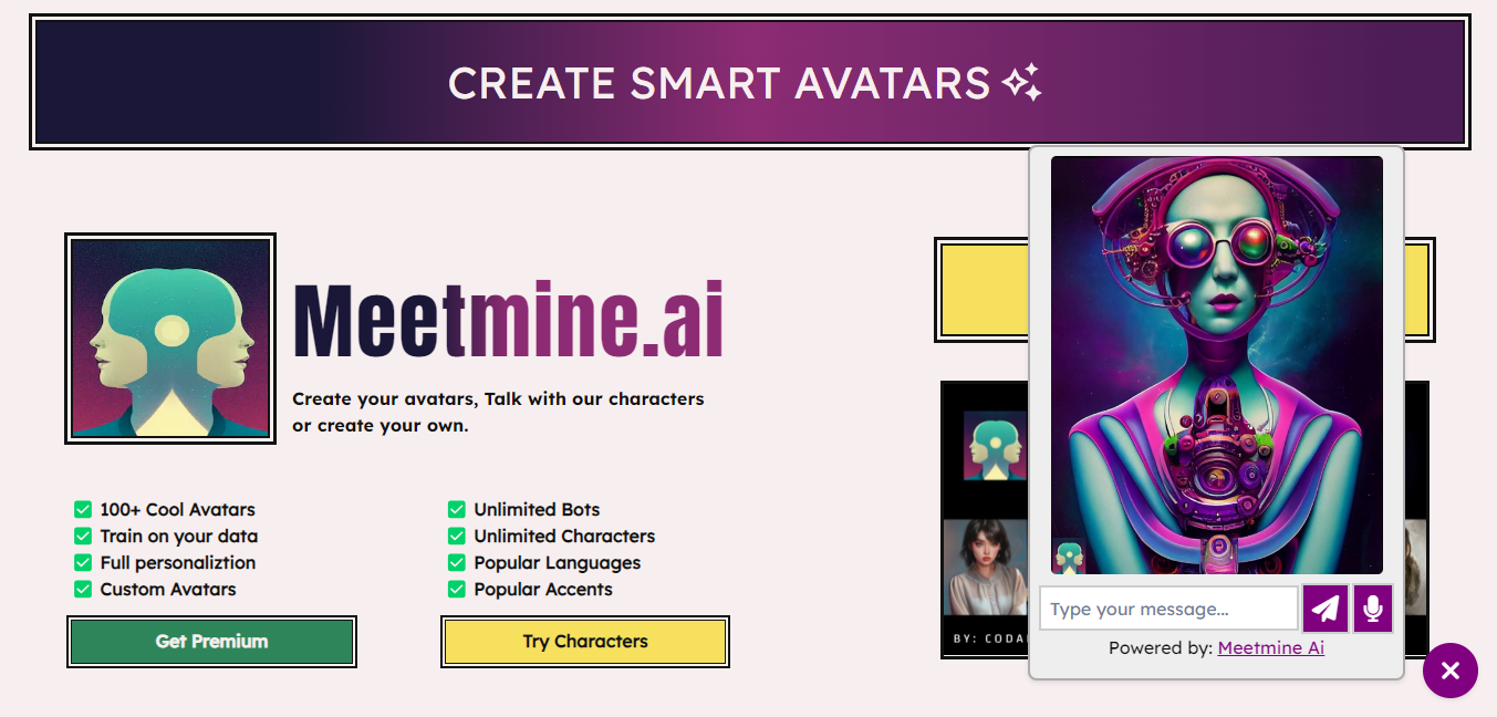 Media Meetmine AI - Versi Beta - Bot avatar dengan ekspresi wajah dalam pelbagai bahasa 2