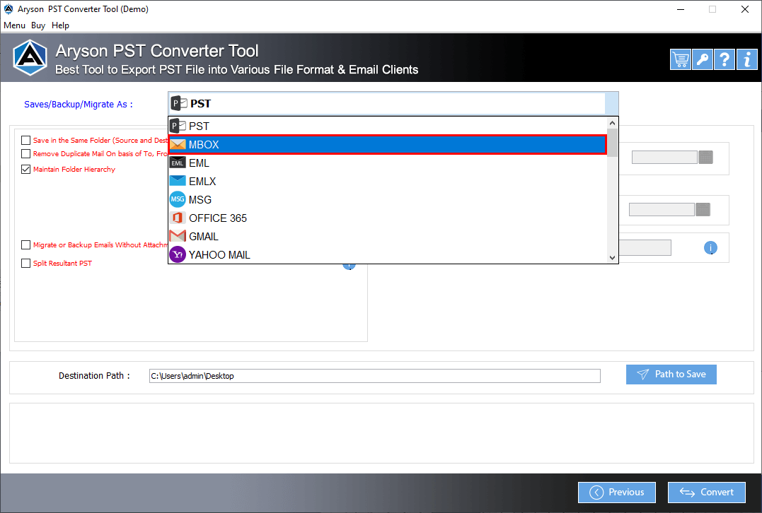 Convertitore di file PST Aryson media 4