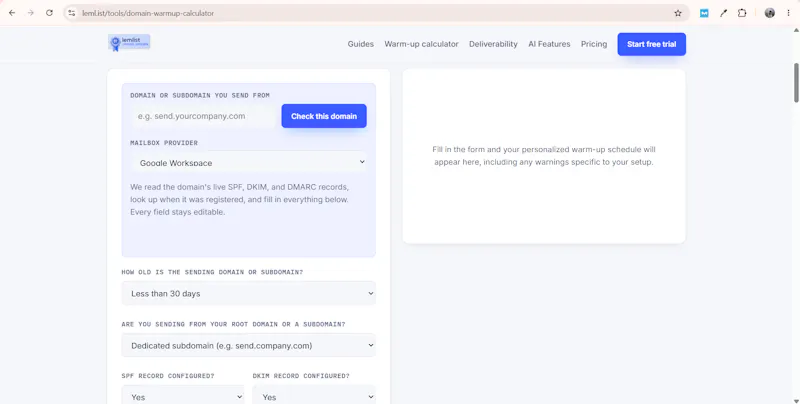 Email warmup calculator screenshot 1