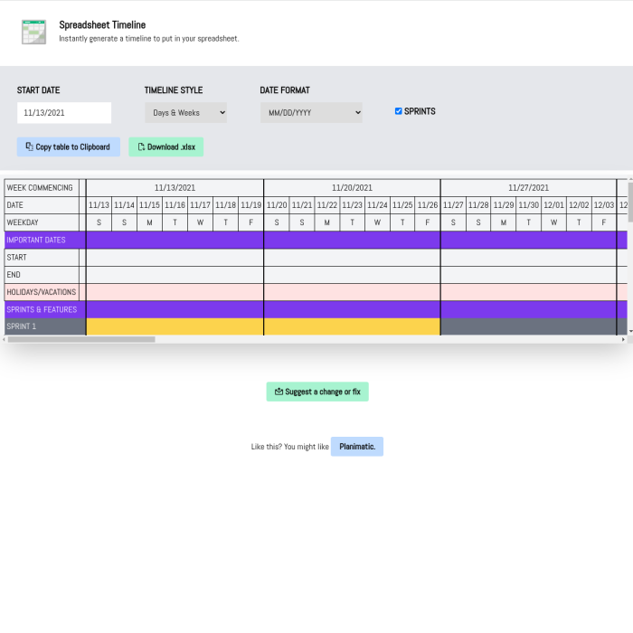 Spreadsheet Timeline gallery image